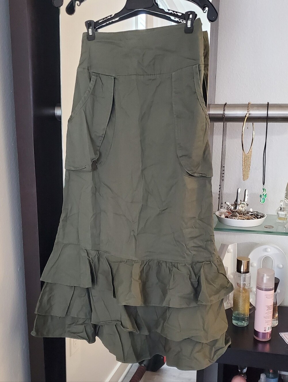 💕 Lina Arza 💕 Colombian Olive Green Ruffle Maxi Skirt